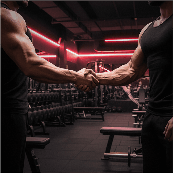 2 bărbați ce își strâng mâinile la sală